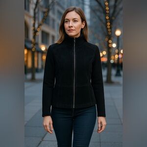 Covington Black Suede Large Knit Sleeve Jacket Mixed Media Women L City Chic